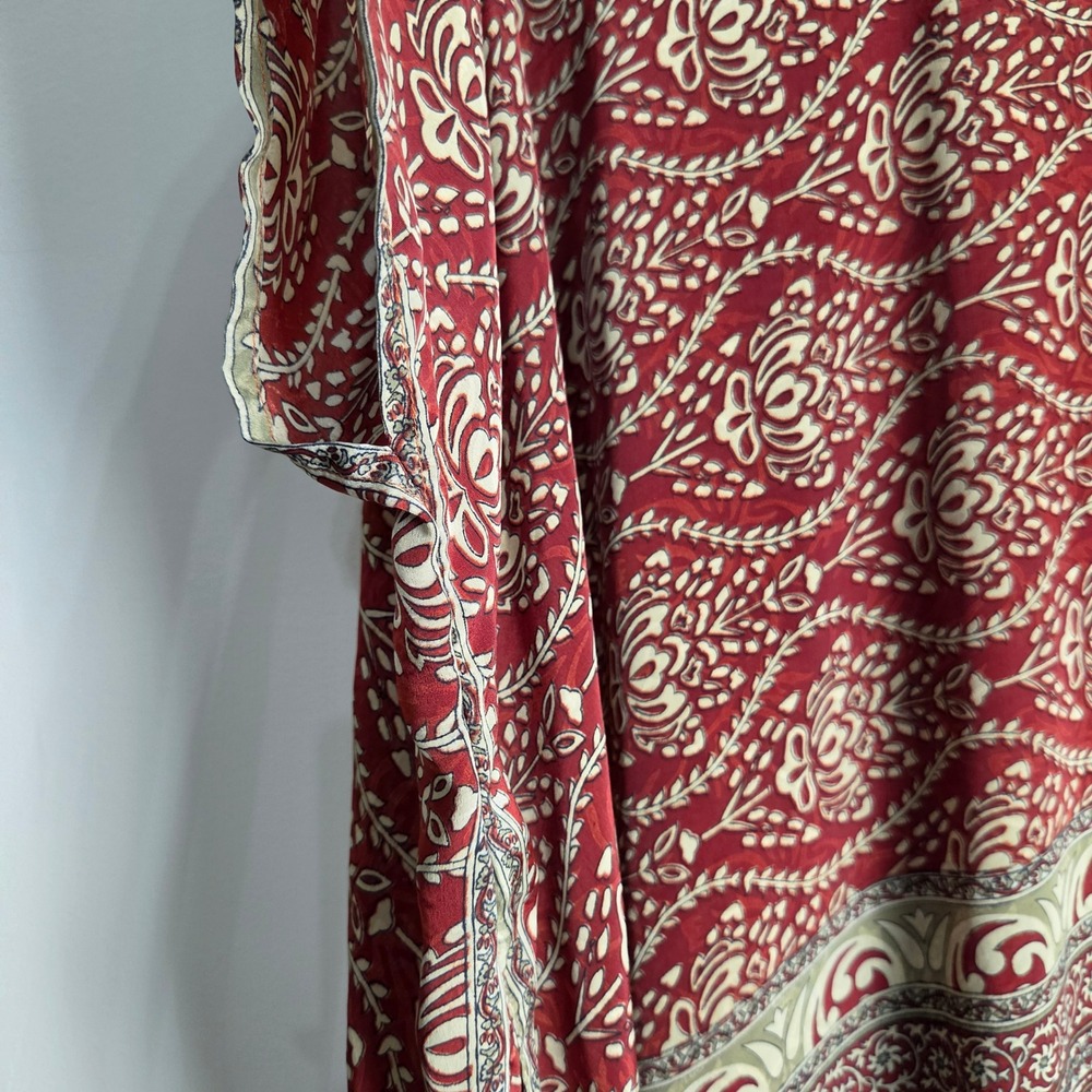 Kantha Bae Red Floral Paisley Silk Kaftan Maxi Dress with Pockets Boho One Size - Picture 4 of 9